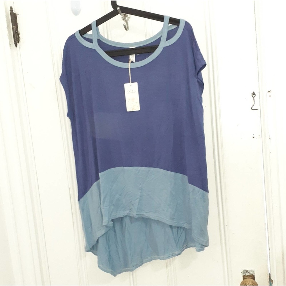 Blue color block cutout oversized tee S J Love